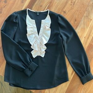 J. Crew black and Ivory ruffle blouse